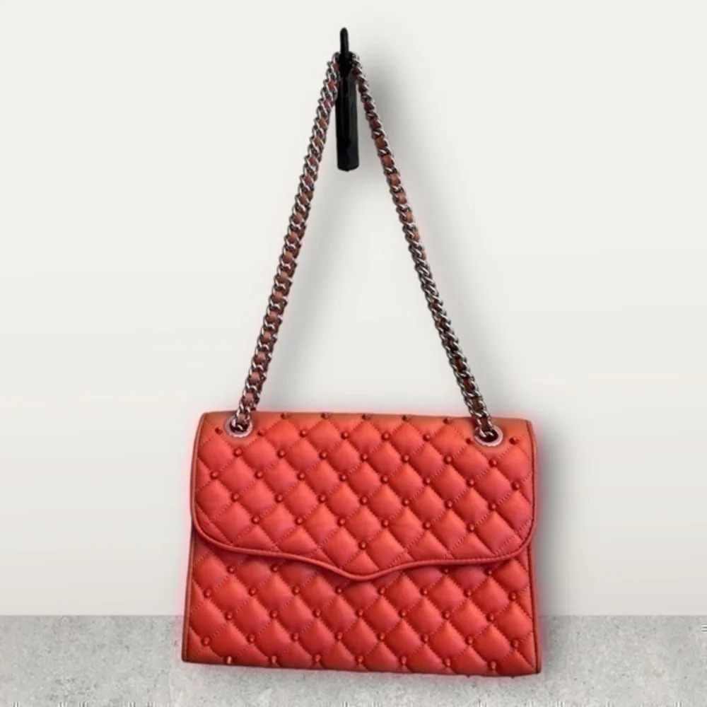 Rebecca MINKOFF coral studded quilted cross body purse EXCELLENT condition